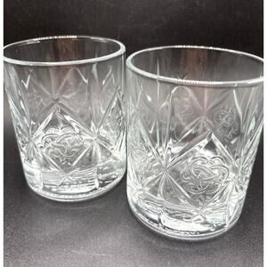 Dewar’s Scotch Whiskey Glasses Set of Two Clear with Embossed Celtic Knot Design